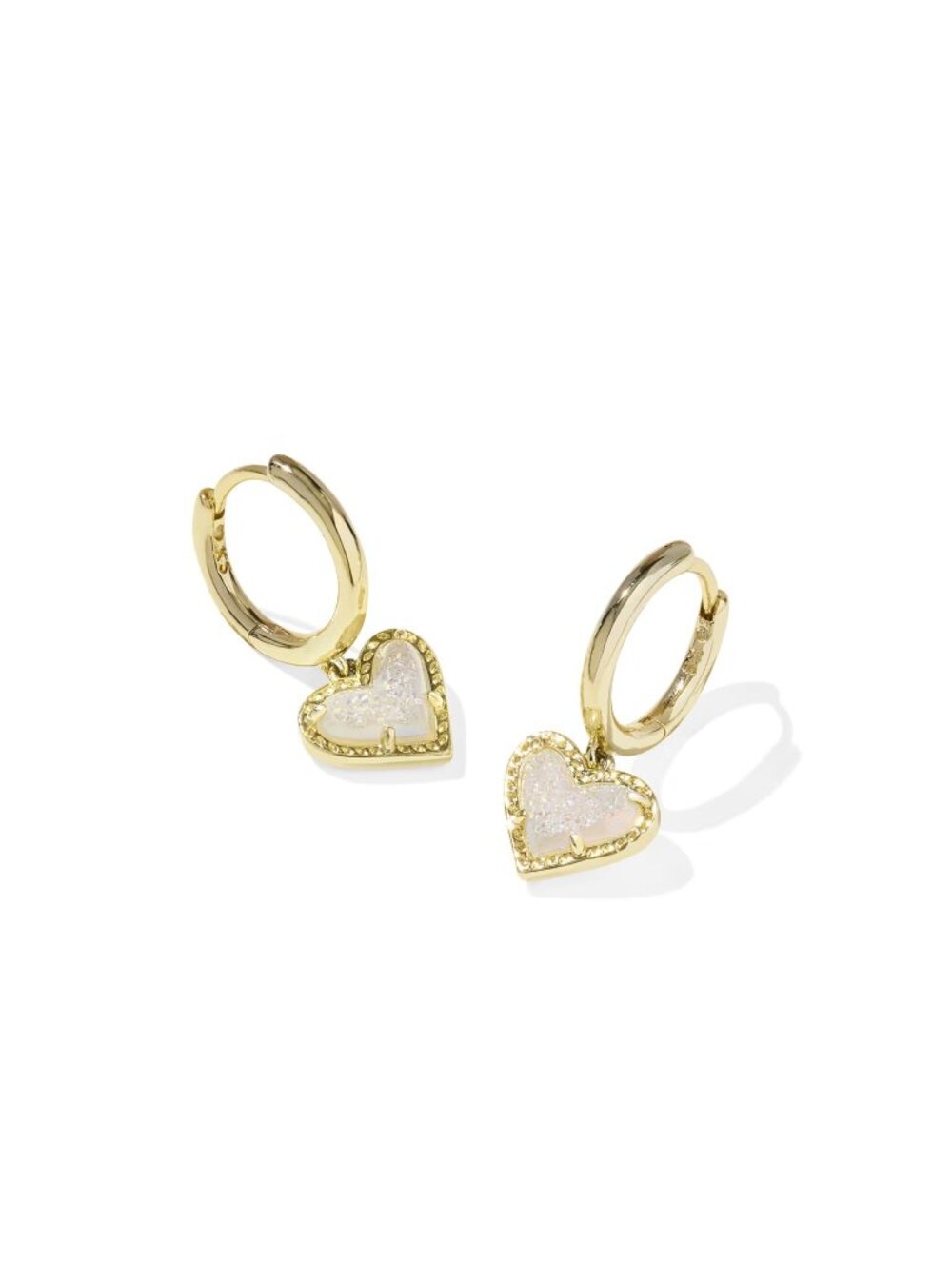 Ari Heart Gold Huggie Earrings in Iridescent Drusy